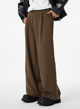 GTRG 垂感宽松直筒高腰打褶西装设计覆古直筒百搭高级vibe休闲 裤