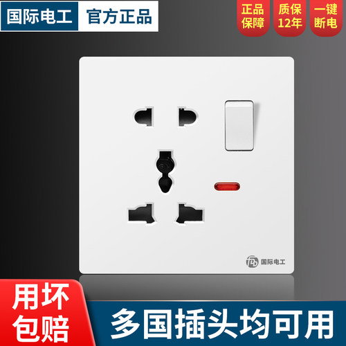国际电工多功能五孔插座带开关