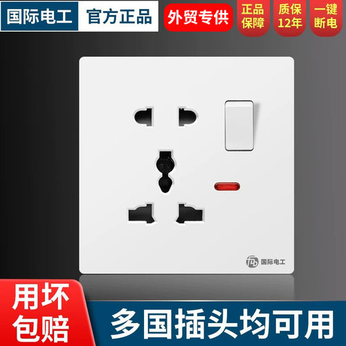 国际电工多功能五孔插座带开关