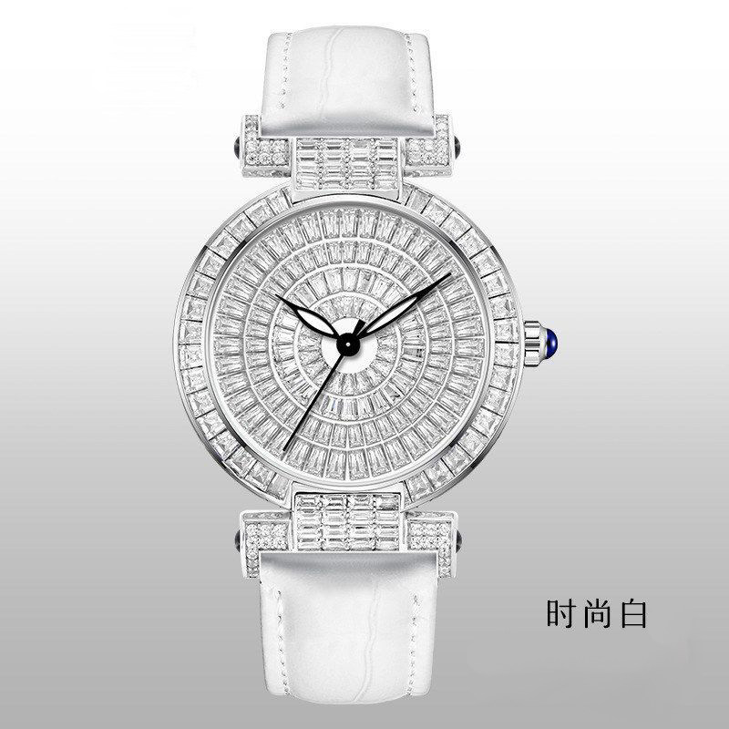 奢华镶钻真皮防水大表盘女表