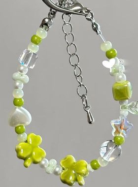 简约手串陶瓷百搭轻奢幸运草ins礼物高颜值三叶草手链精致