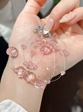 双层手链简约轻奢百搭轻奢粉色层叠礼物女双0戴闺蜜爱心甜美可爱