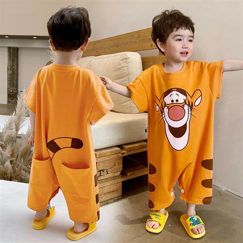 夏季儿童连体衣睡衣男童宝宝短袖薄款割包皮术后专用家居服小男孩