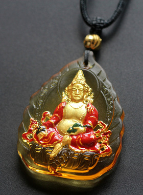 古法琉璃佛像随身黄财神吊坠男女彩绘收藏版项链阿弥陀佛平安挂件