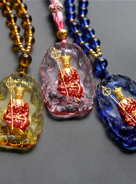 九华山地藏王菩萨吊坠佛像吉祥物保平安挂件贴金唐彩琉璃项链吊坠