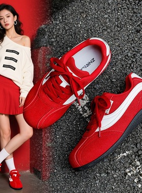ZHR则则SIR防滑多巴胺阿甘鞋透气4CM港风美式红小众红色鞋子