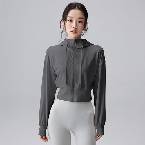大牌款瑜伽服上衣连帽抽绳瑜伽服长袖户外显瘦百搭健身运动外套女