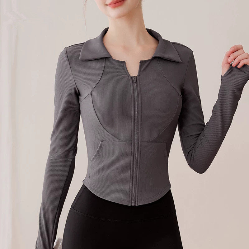 2026秋季新款瑜伽服女时尚运动外套户外跑步训练长袖显瘦健身上衣