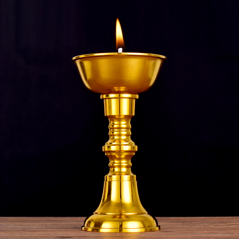 速发铜碗油灯灯黄铜酥油灯供佛盏用财神室内长明纯供灯灯家座