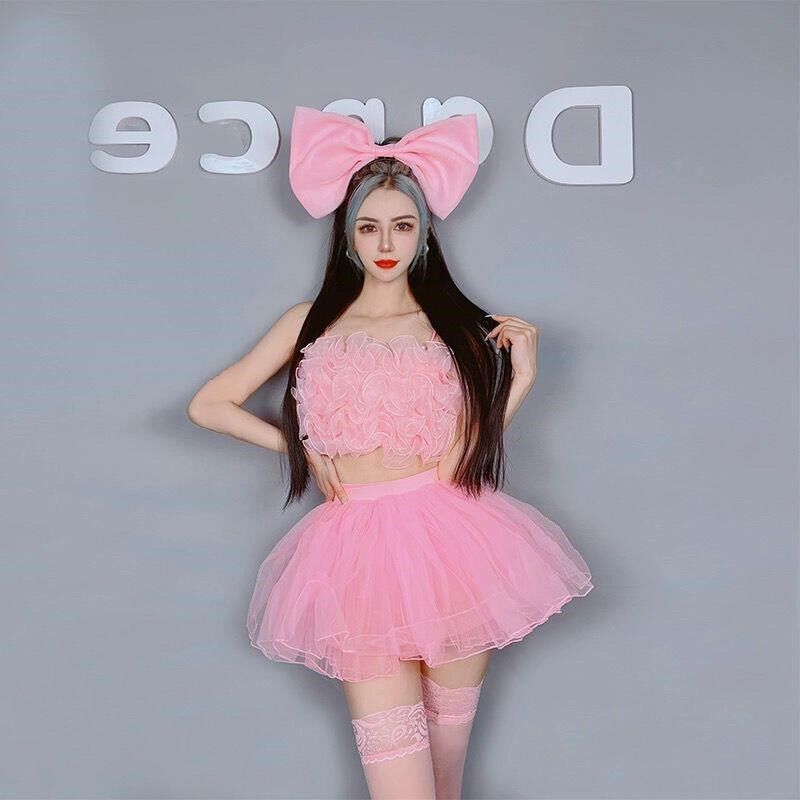 速发新款DS演出服酒吧o秀气氛派对可爱dj领舞性感花边粉色裙套装