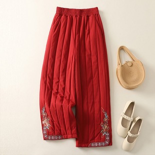 高级感超好看哈尔滨防寒棉裤 女秋冬季 纯色亚麻夹棉棉裤 加厚保暖款