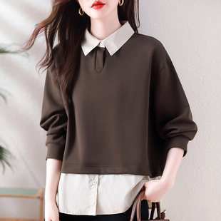 山东即墨卫衣秋季女款2026新款爆款时尚洋气大码假两件上衣遮肚子