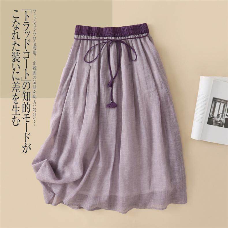 紫色苎麻半身裙女夏2025新款新中式松紧腰百褶裙棉麻中长a字伞裙,女装/女士精品,半身裙,淘宝优惠券,粉丝福利购,淘宝优惠卷