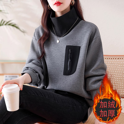 加绒加厚即墨高领休闲卫衣女秋冬