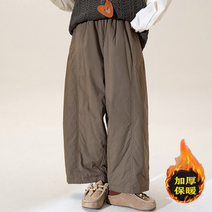 复古宽松显瘦直筒棉裤 新款 子 女2025冬季 松紧腰加厚保暖休闲阔腿裤