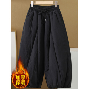 加厚保暖黑色棉裤女士秋冬季2025新款小个子灯笼裤时尚八分阔腿裤