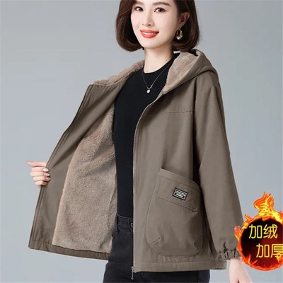 大码连帽羊羔毛外套女士冬季宽松