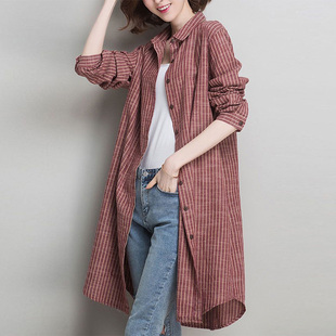 轻奢高级感秋装 女2025春秋上衣大码 遮屁股条纹衬衫 广东普宁中长款