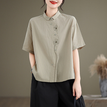 广东普宁纯棉短袖衬衫女款夏2025新款爆款轻奢高级感棉绸上衣衬衣