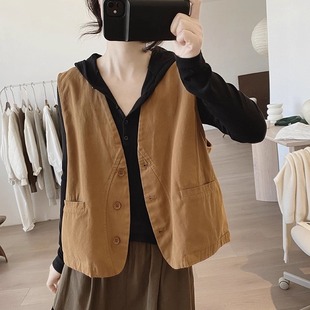 休闲马甲外套女款秋季2026新款宽松显瘦外搭叠穿薄款坎肩工装背心