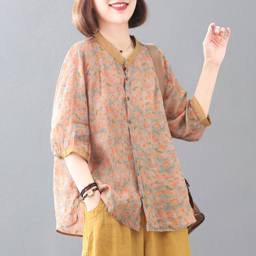 七分袖亚麻妈妈装2025夏装新款