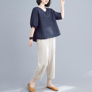 中年妈妈装2026夏装新款中老年夏款短袖T恤上衣夏季棉麻两件套装