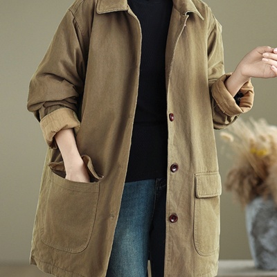 中长夹棉风衣外套女士2025新秋冬