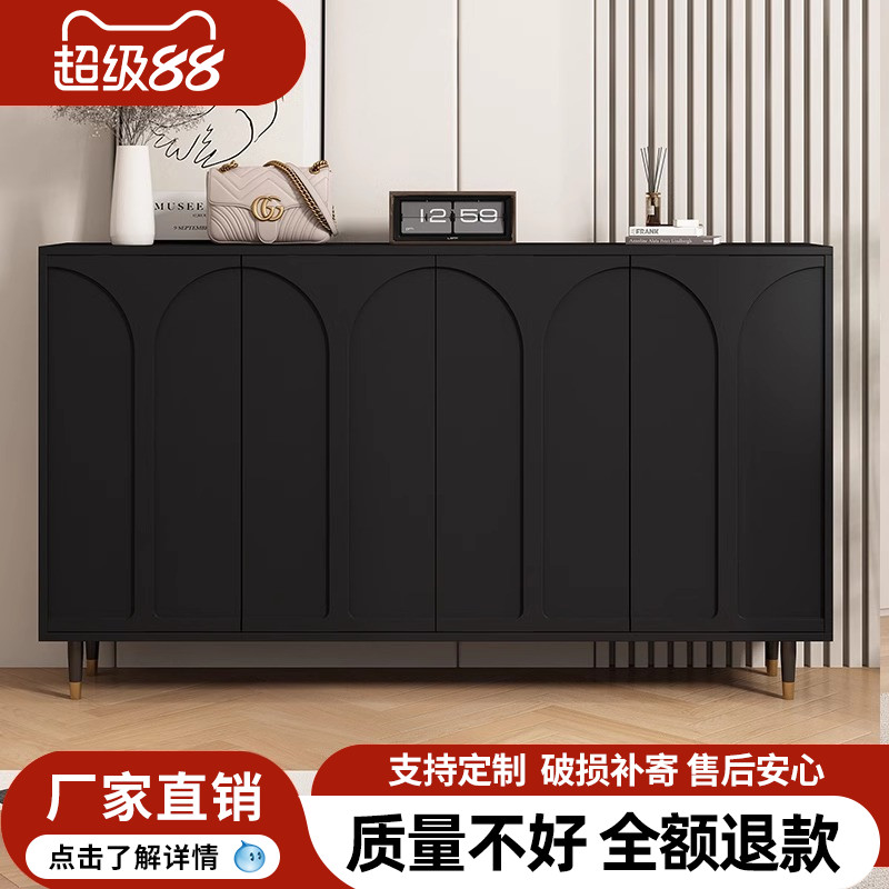 2024新款法式黑色鞋柜家用门口入户鞋架玄关一体靠墙储物柜诧寂风