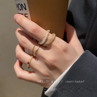 韩系chic入 基础款套装叠戴戒指小众复古设计 个性食指尾戒波浪