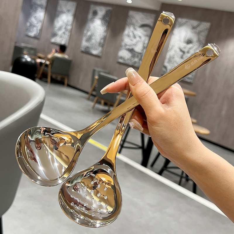 大号公用汤勺304不锈钢漏勺汤勺套装火锅勺子好收纳大头圆勺子