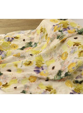 渲染印花砂洗天丝棉布料柔软垂坠连衣裙单层不透半裙外套服装面料