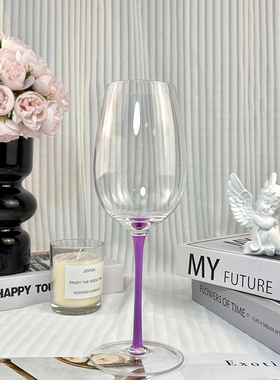 轻奢红酒杯欧式大肚高脚杯水晶玻璃勃艮第杯紫杆葡萄酒起泡紫杆杯