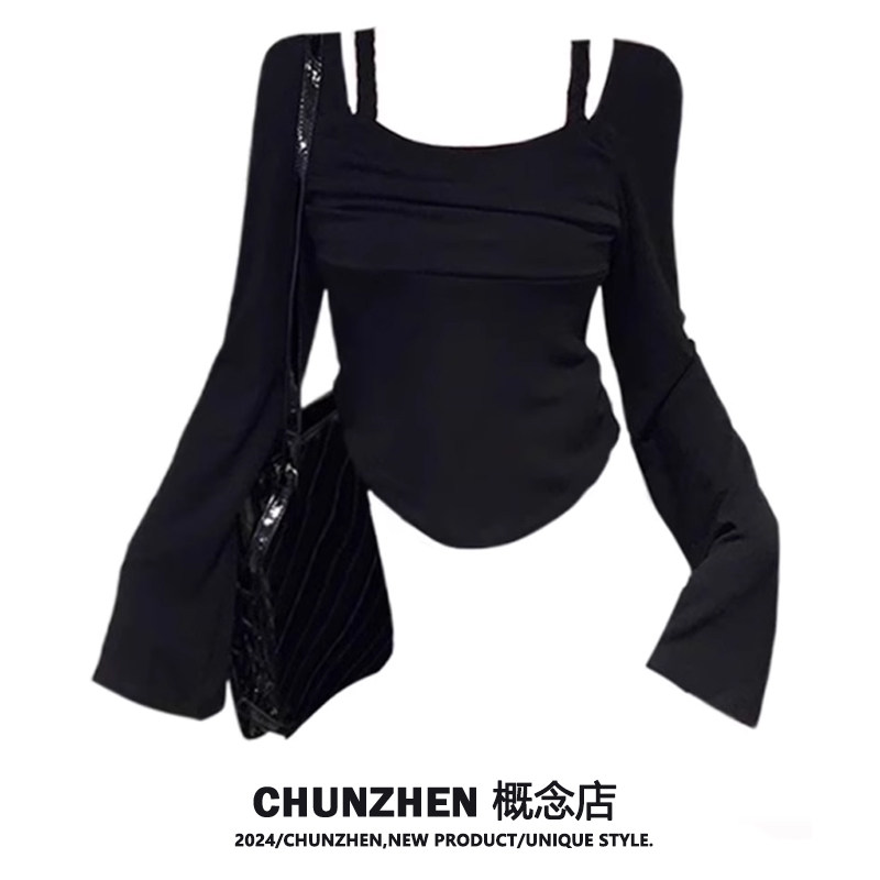 CHUNZHEN 순수한 정욕 매력 긴팔 티셔츠 봄 기질 디자인 탑 슬림 피트 여성용 부드러운 바닥 셔츠