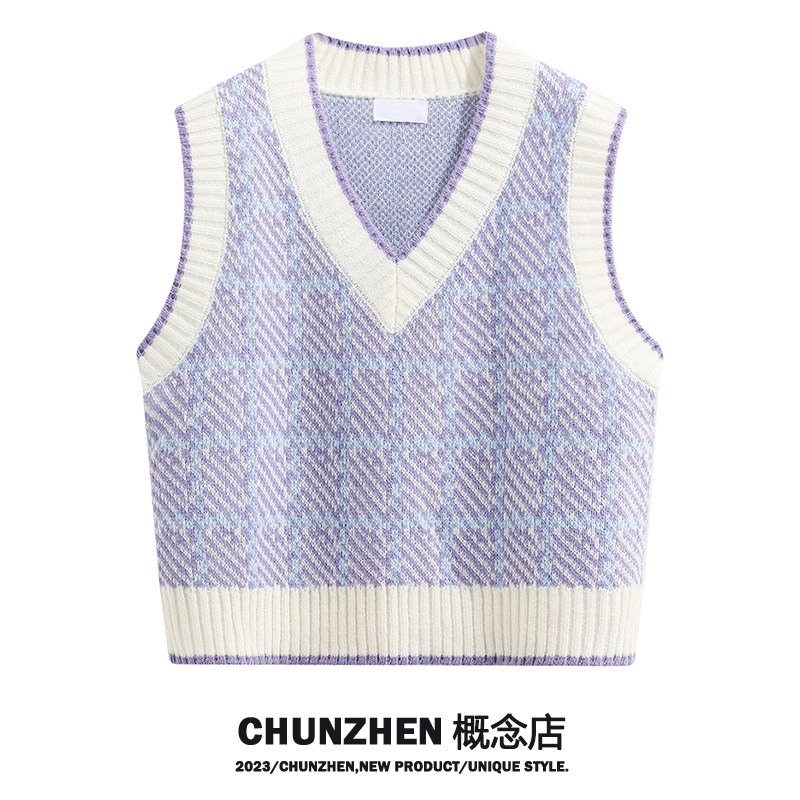 CHUNZHEN 2023 봄 가을 새로운 스타일 작은 향기 레이어드 조끼 V 넥 스웨터 니트 조끼 탑 여성용