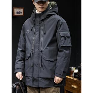 白鸭绒羽绒服男冬季2025新款加厚保暖中长款连帽男士工装外套大码