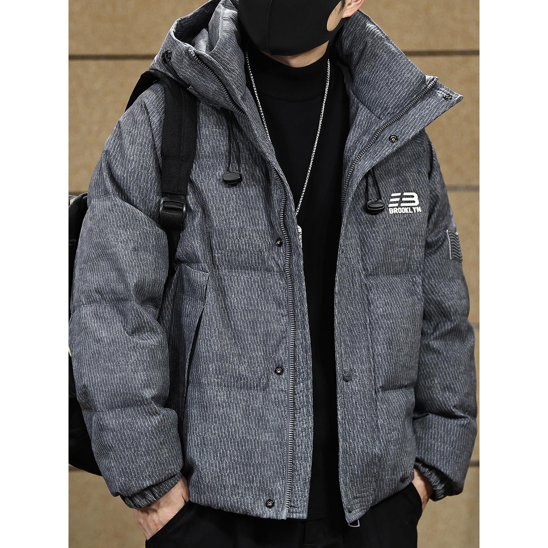 90鸭绒保暖连帽男士羽绒服冬季2025新款宽松百搭加厚工装羽绒外套