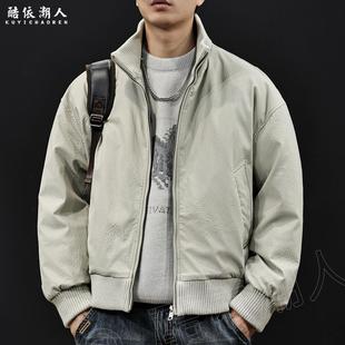 哈密瓜纹理皮料简约休闲风立领短款羽绒服男冬保暖高级感时尚外套