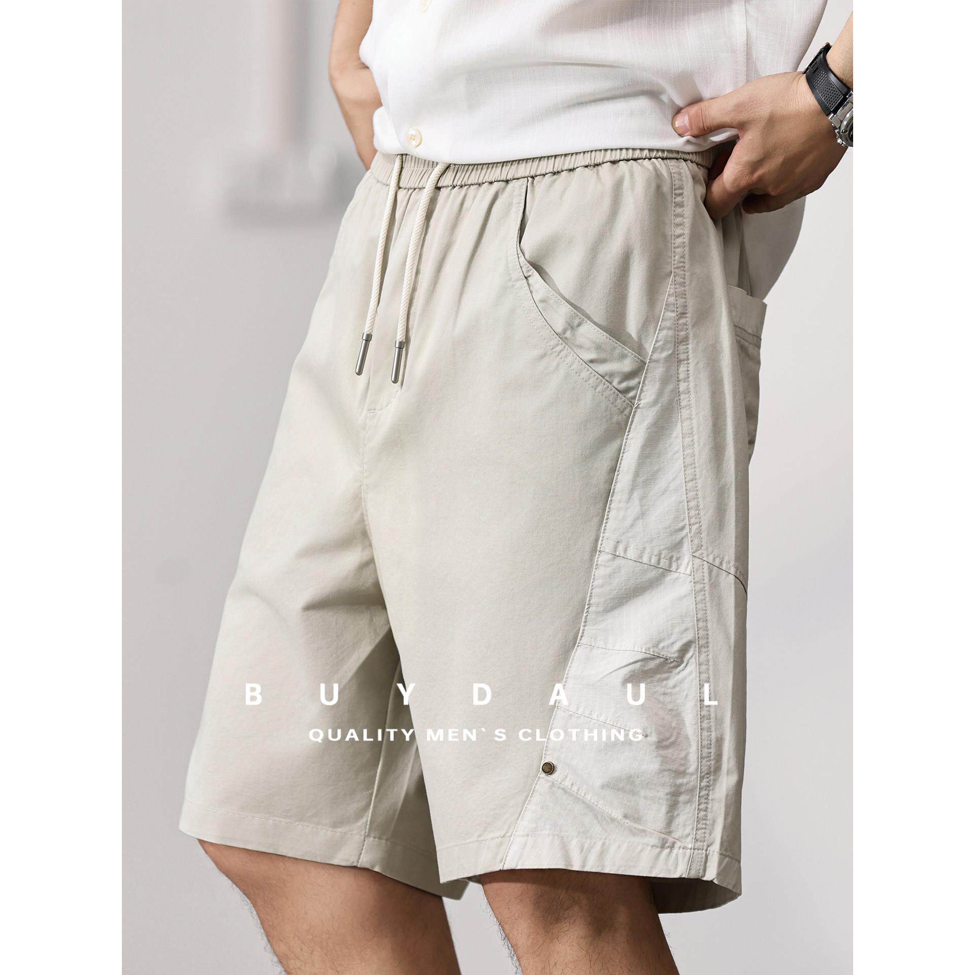 工装纯棉休闲短裤男士夏季薄款潮牌拼接宽松直筒中裤运动五分裤子