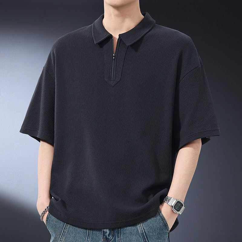华夫格polo衫男2025夏季新款高端重磅商务休闲宽松大码短袖t恤潮