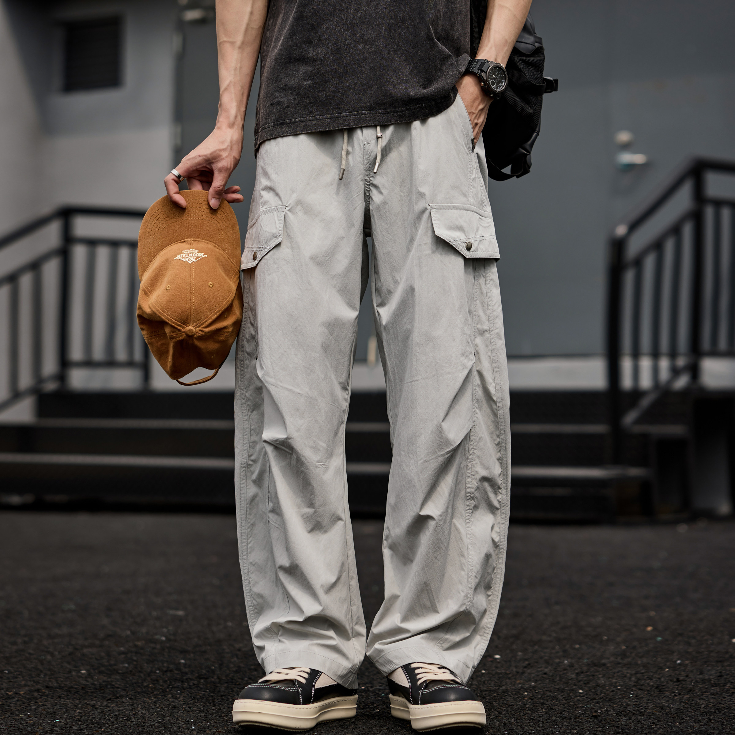 伞兵弯刀工装裤子男款夏薄款冰丝速干夏天宽松夏季阔腿休闲长裤男
