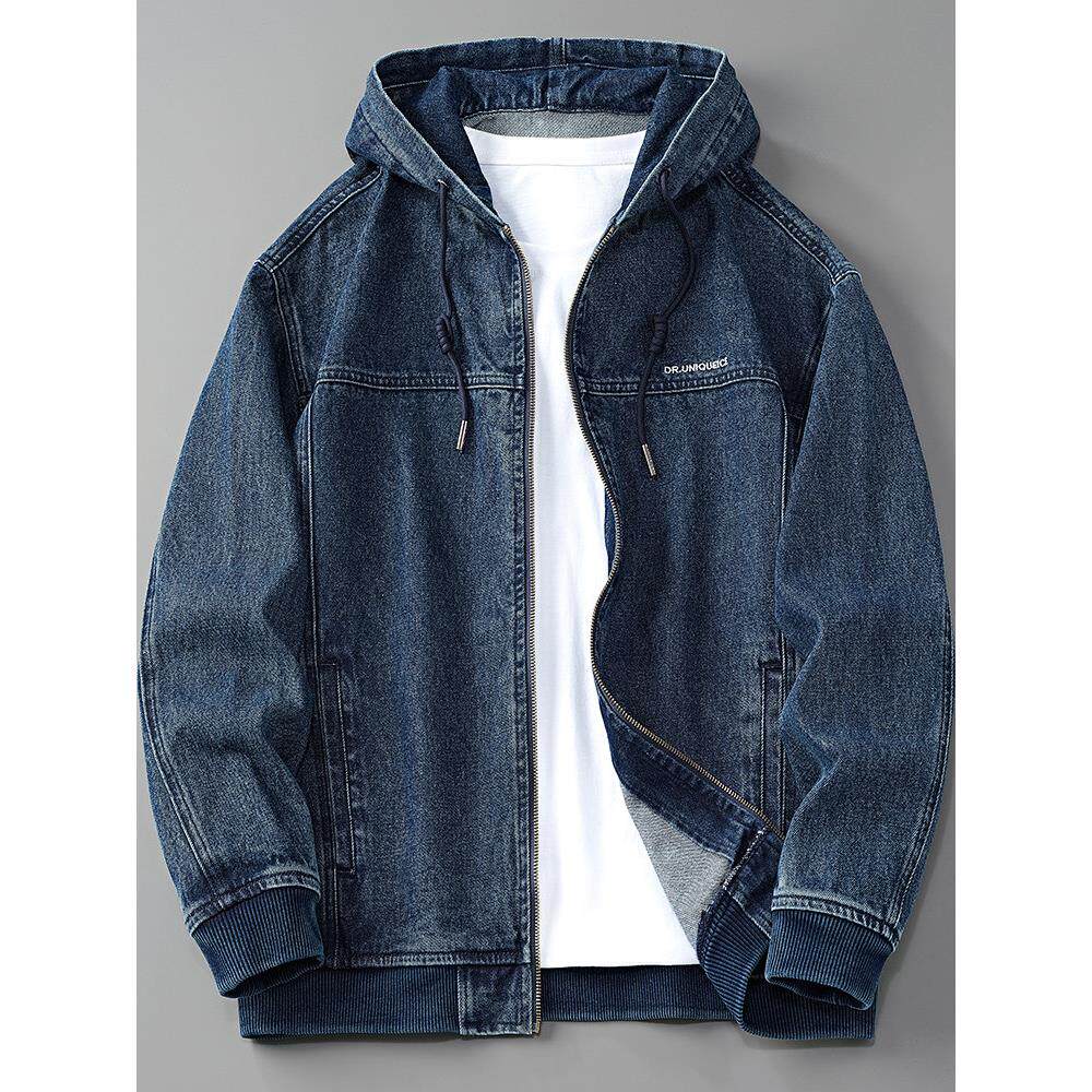 连帽牛仔外套男春秋宽松美式潮流高级感痞帅拉链夹克短款风衣