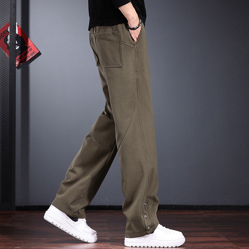 设计感美式休闲裤男秋冬款宽松直筒长裤潮牌垂感痞帅抽绳运动厚棉