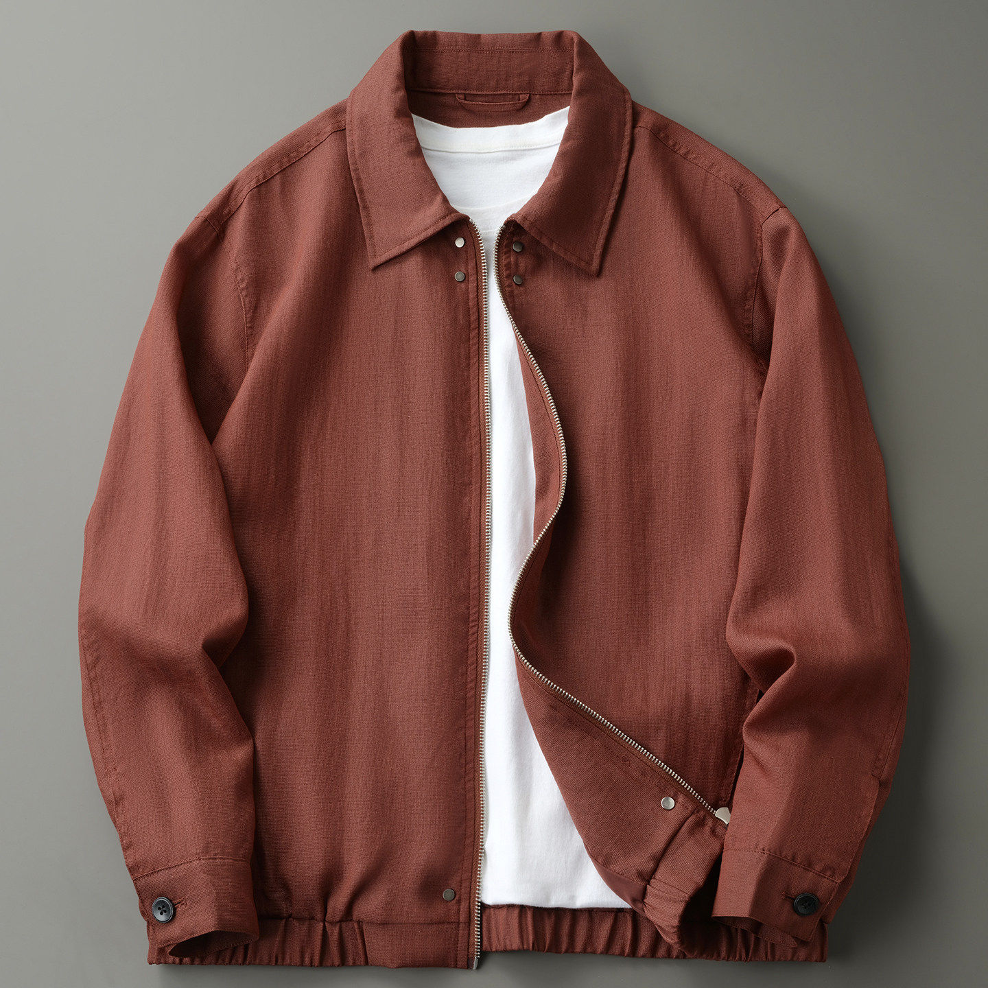 老钱风薄款休闲外套男士2026春季新款桑蚕丝亚麻混纺垂感翻领夹克