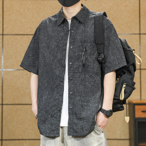 美式山系户外工装短袖衬衫男夏季2026新款复古潮牌宽松休闲衬衣男