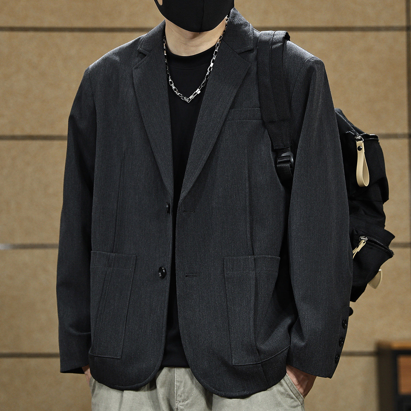 美式复古休闲西服男士宽松平驳领西装外套男春季新款高级感夹克男