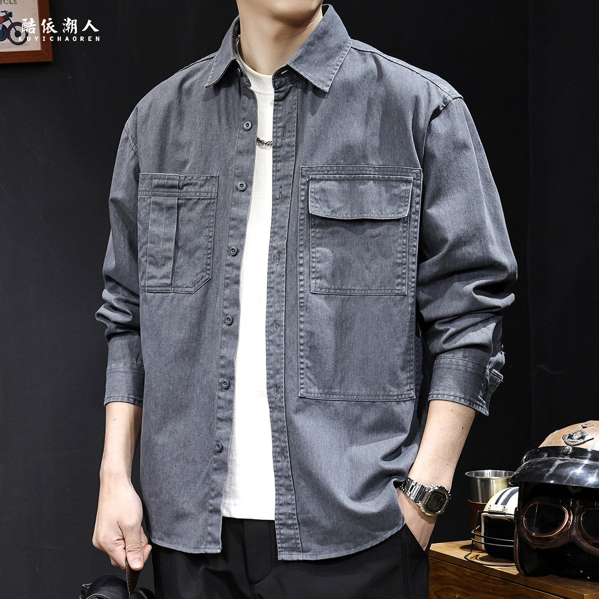 纯棉日系衬衫男外套长袖秋季2025新款休闲衣服百搭高级感大码春秋