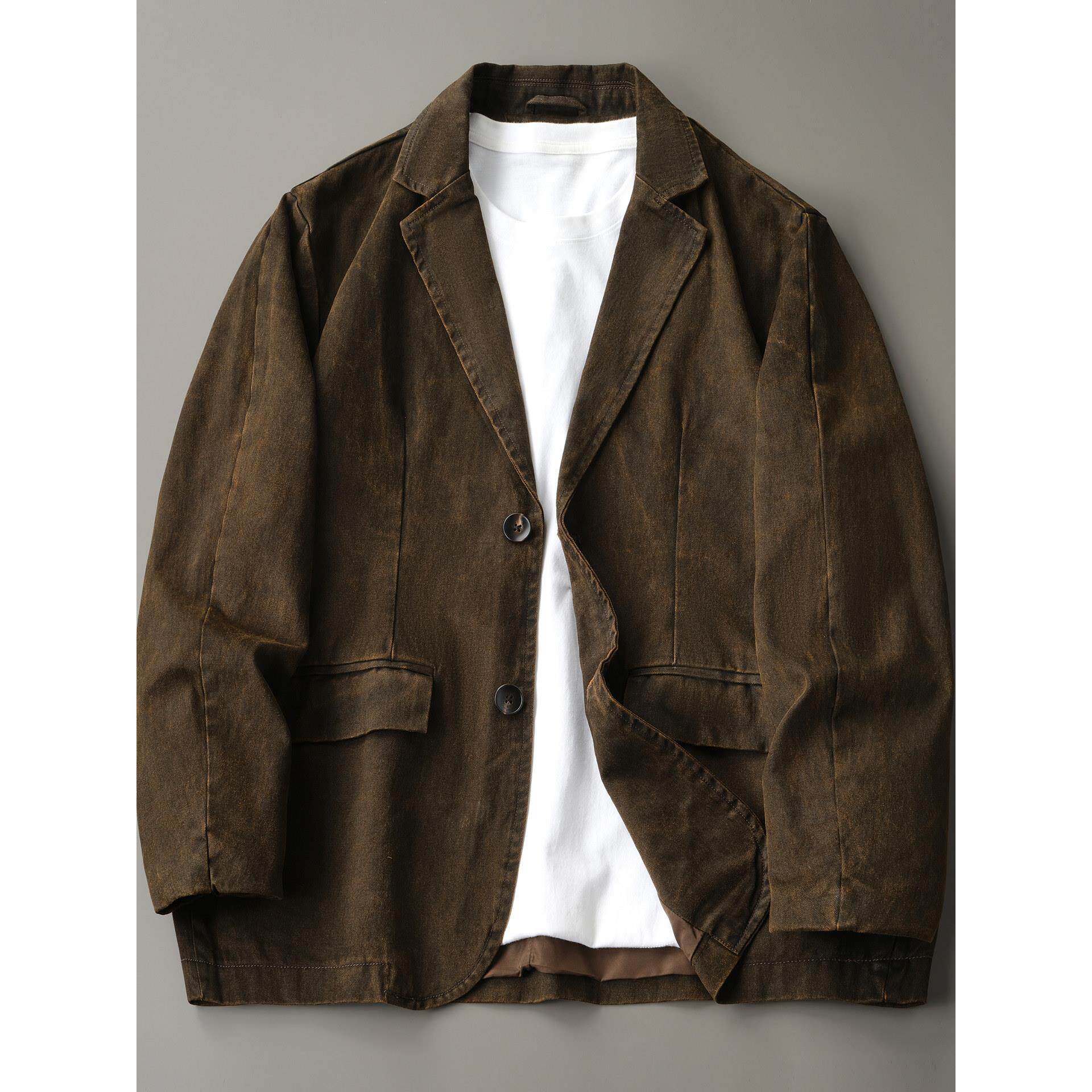 春秋男士纯棉复古西装外套高级感美式痞帅宽松休闲商务小西服