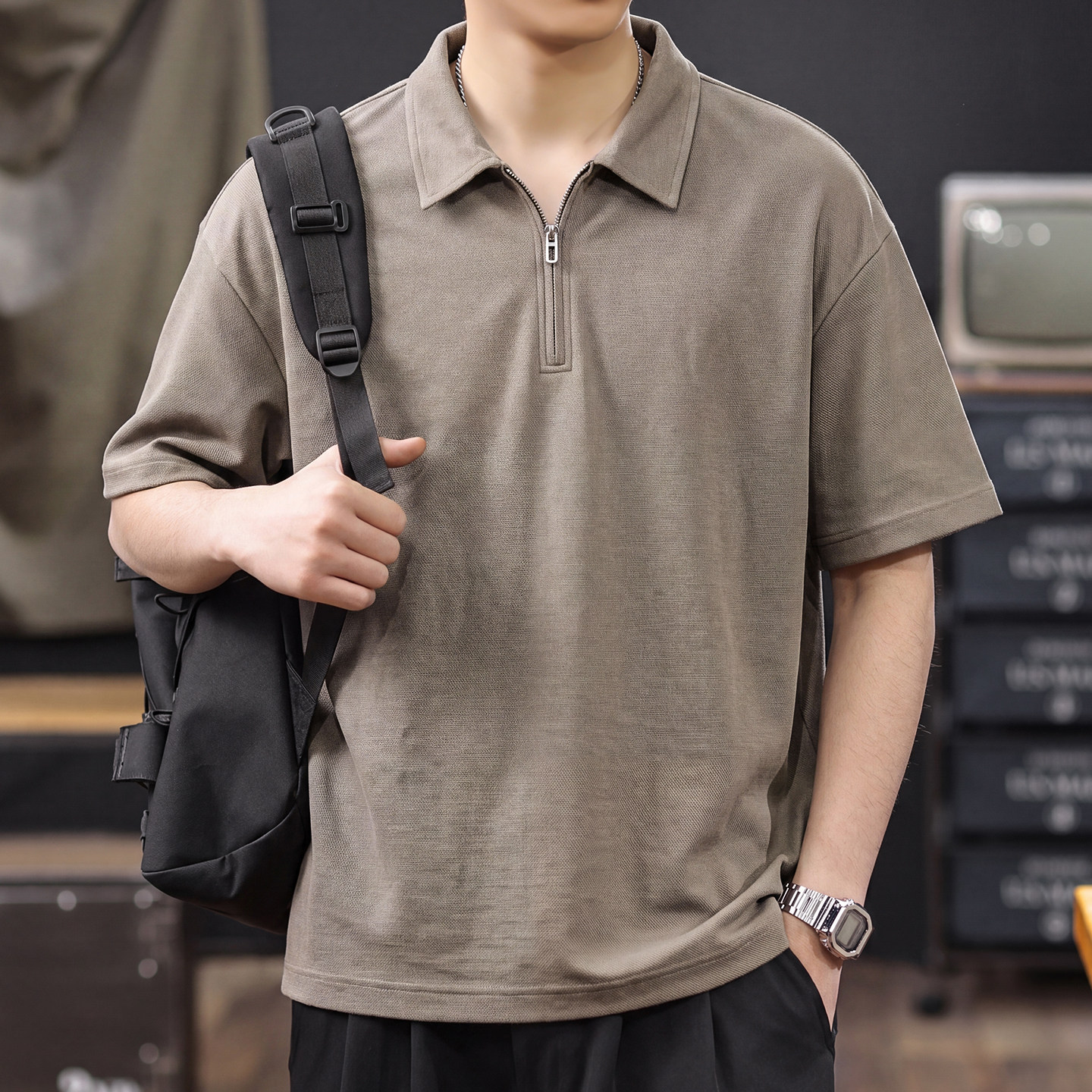 天丝亚麻凉感透气短袖POLO衫男2026夏季老钱风复古男士轻熟T恤衫