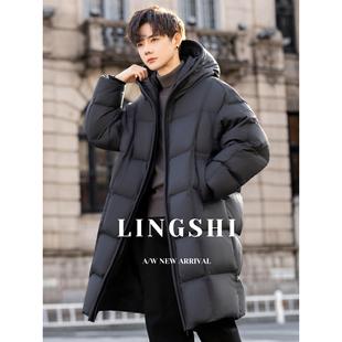 极寒高充绒量连帽男士羽绒服中长款2025新款冬季保暖加厚面包外套