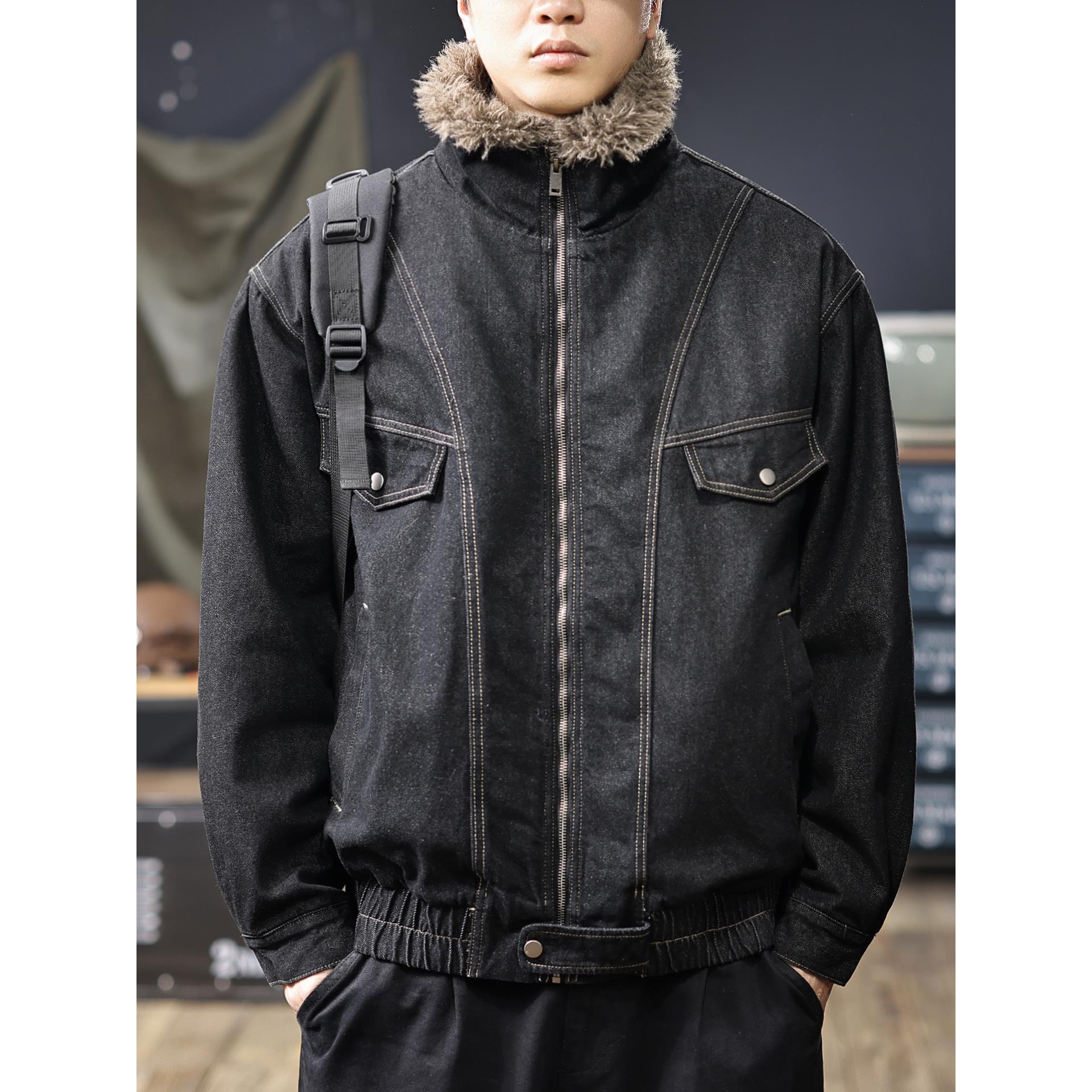 美式复古夹棉加厚毛领牛仔夹克男2025冬季新款保暖工装棉服外套潮